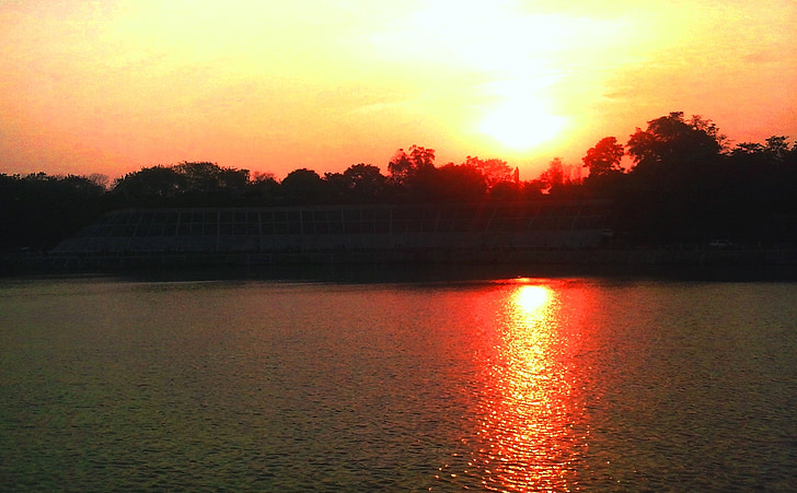 Sunset, näkymä, Luonto, Sun, ilta taivaalle, oranssi taivas, Lake
