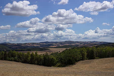 paisaje, Toscana, Italia, naturaleza, agricultura, verano, nubes