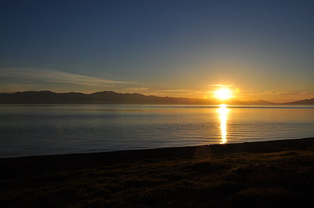 sailimu lake, lakefront, natural, sunset, evening