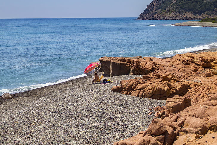 pláž, Lonely beach, Sardinie, slunečník