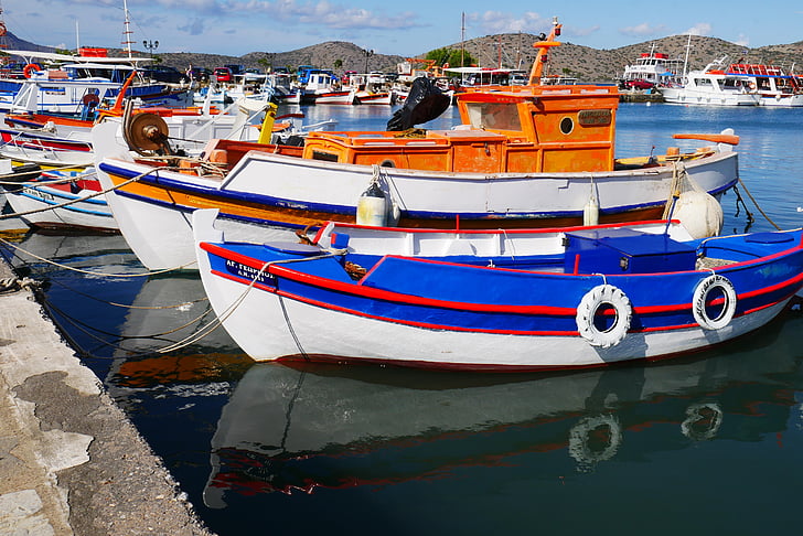 greece, greek port, fishing port, fishing, fishing boats, fishing boat, idillisch