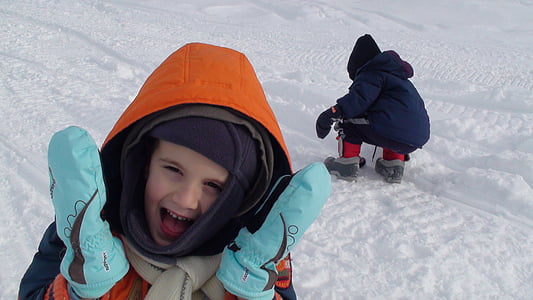 bērnu, sniega, ziemas, auksti, bērni uz sniega, spēles