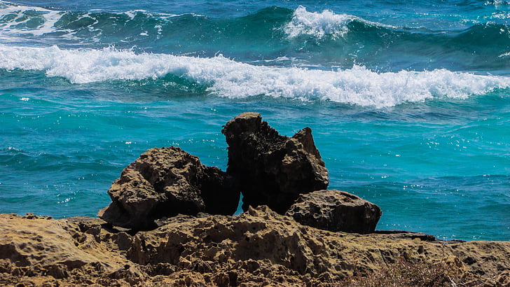 rock formation, wave, sea, rock, nature, scenic, turquoise