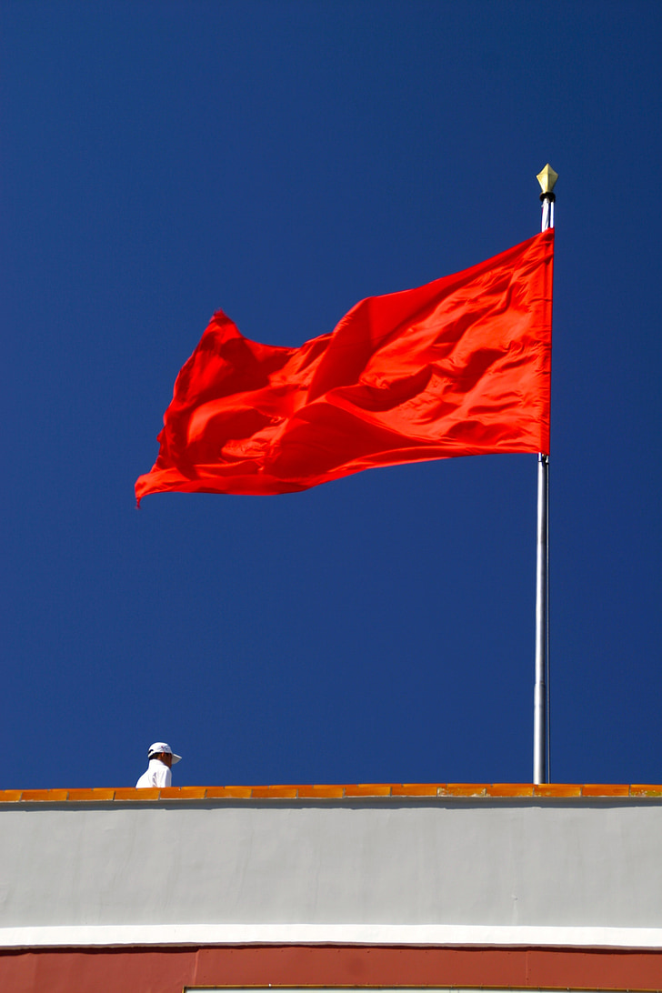 red, flag, socialism, flagpole, flutter, blow, china