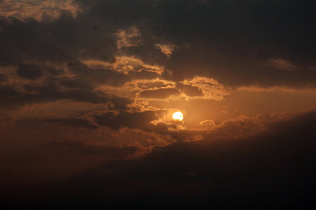 puesta de sol, Serena, nubes, Crepúsculo, al atardecer, amanecer, naranja