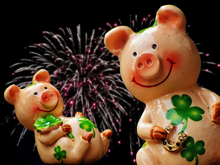 noroc, purcel, Lucky porci, drăguţ, Lucky farmec, scroafa, Ajunul Anului Nou
