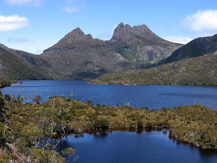 Tasmanien, Cradle mountain, vandring, spår, bergen, sjön, landskap
