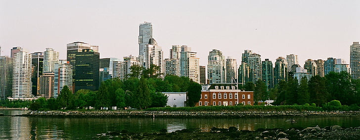 Vancouver, panoráma, utca-és városrészlet, Skyline, víz, festői, felhőkarcoló