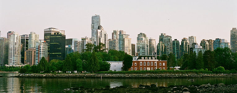 Vancouver, Panorama, bybilledet, skyline, vand, naturskønne, skyskraber