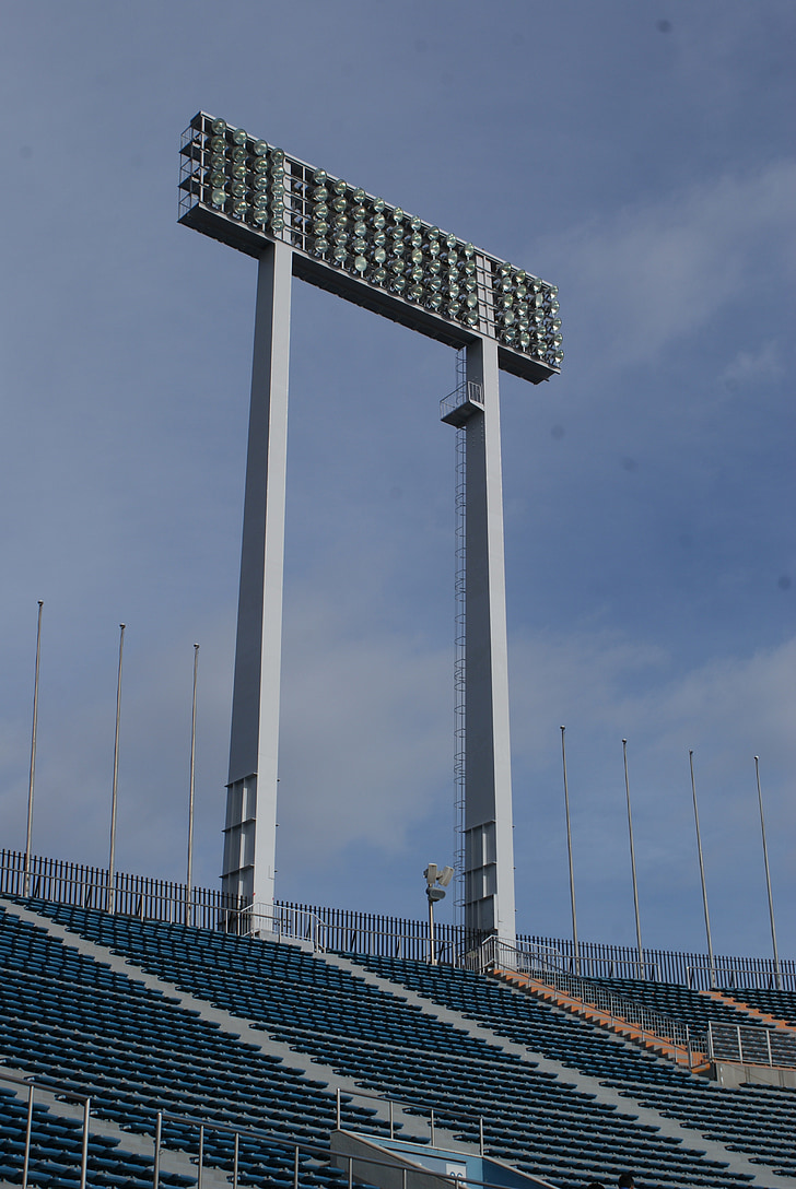 stadium, flood light, empty, football, spotlight, lighting pole, mast