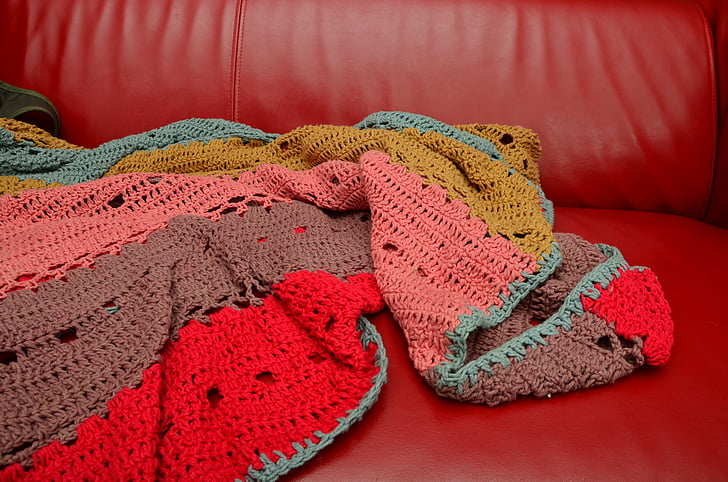 crochet blanket, sofa, couch, blanket, hand labor, sit, cozy