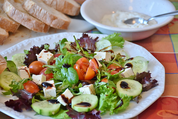 salada, prato de salada, salada mista, acionador de partida, vitaminas, saudável, alimentos crus