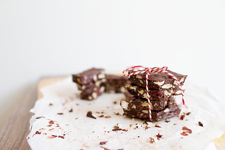 pile, chocolate, bar, nuts, white, red, ribbon