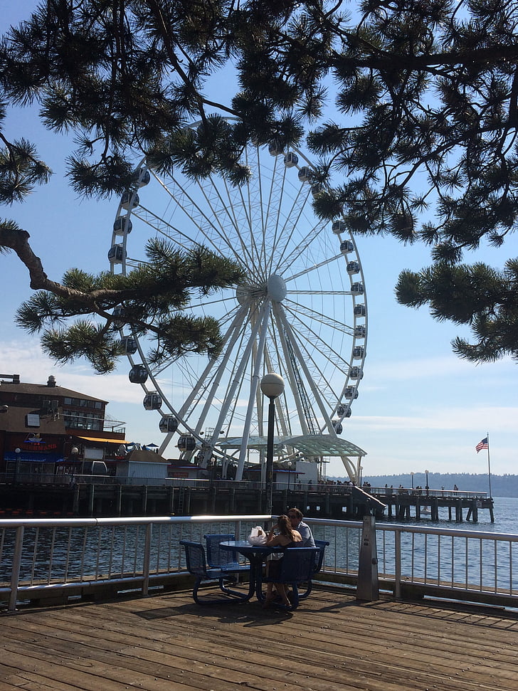 panoramsko kolo Wiener Riesenrad, ljudje, Seattle, počitnice, poletje, Ferris, vesel