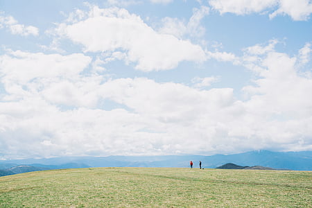 Грин, трава, поле, Белый, облака, дневное время, Хайленд
