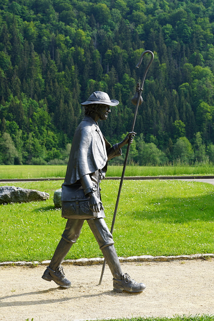 wanderer, hiking, statue, trail, beuron, germany