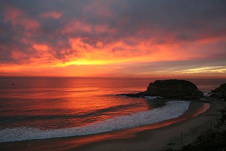 sunset, beach, clouds, ocean, water, sky, horizon