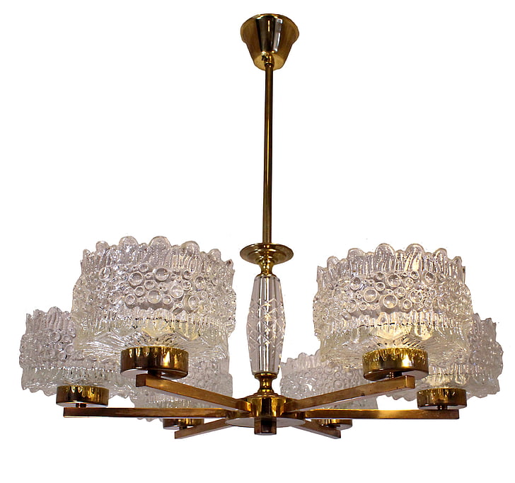 ceiling light, crystalline lamp, antique, gold colored, gold, white background, old-fashioned