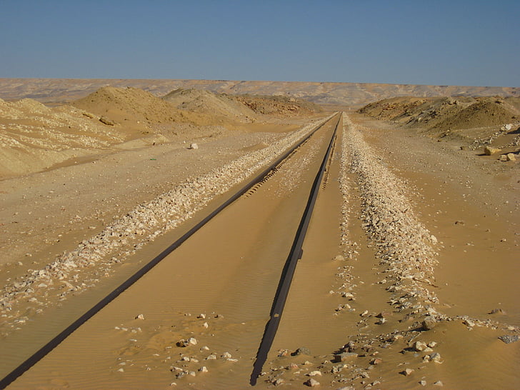 Linia kolejowa, gleise, Egipt, Pustynia, piasek, Sahara, Afryka