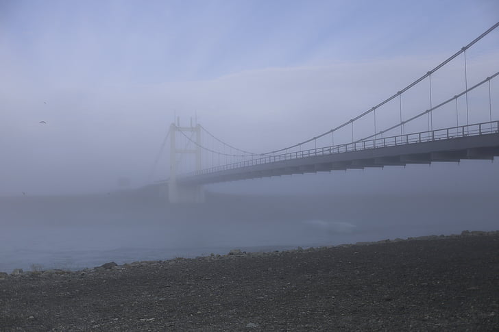 broen i tåge, floden, Island