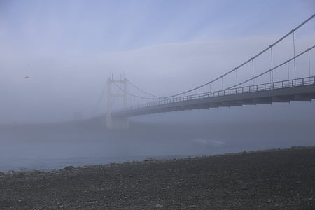 the bridge in fog, river, iceland