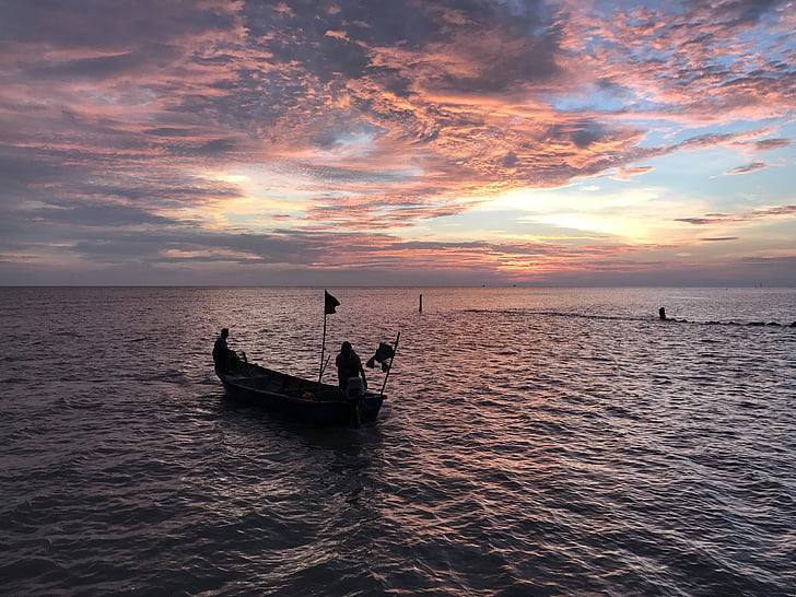naturen, havet, siluett, solnedgång, Malaysia, sekinchan