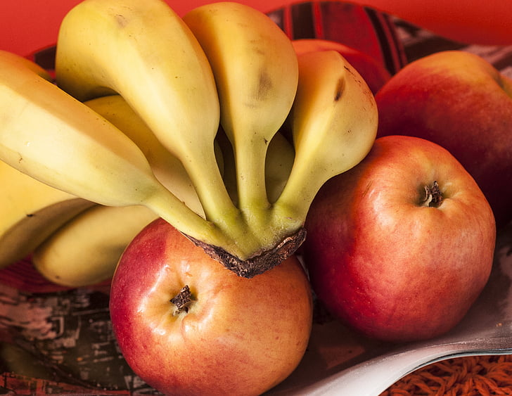 augļi, āboli, banāni, pārtika, augļi, pārtika, sarkans ābols
