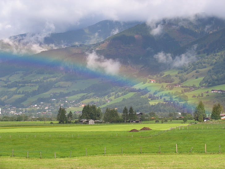 austria, rainbow, field