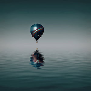 балон, океан, плаващи, пътуване, отражение, средата на въздуха, вода
