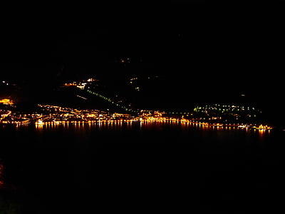 Torbole, À noite, linha de costa, iluminado, cidade, luzes