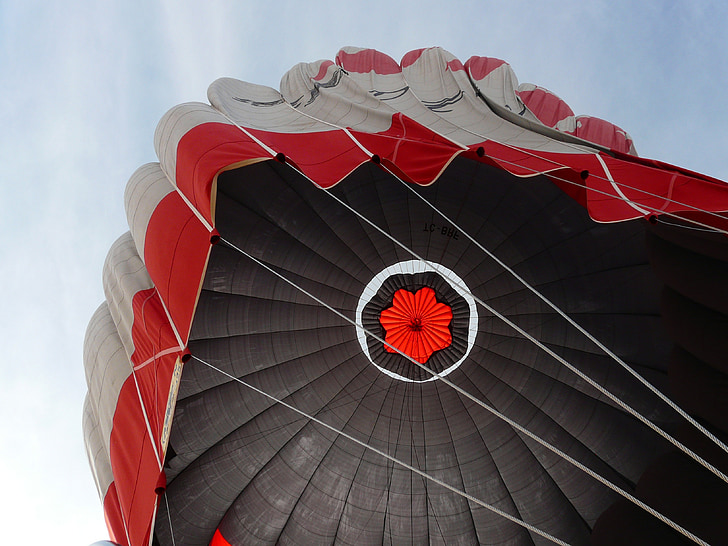 tour en montgolfière, d’atterrissage, pliant, ballon à air chaud, manchon, enveloppe bulle