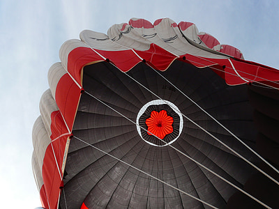 Fahrt mit dem Heißluftballon, Landung, Falten, Heißluftballon, Hülse, Ballonhülle