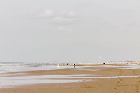 three, people, standing, beach, cloud, ocean, sea