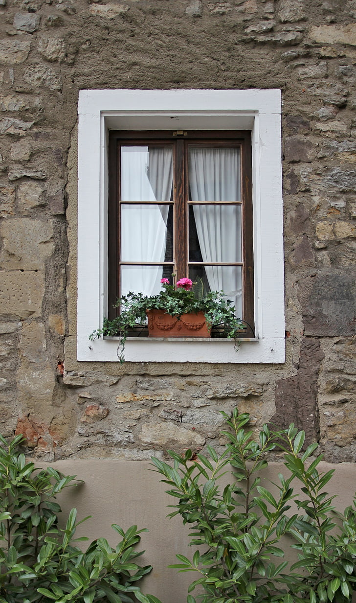 okno, staré, Romantika, Architektura, zeď, kámen