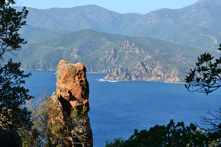 Korsika, Piana, Francija, jūra, daba, krasta līnija, klints