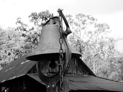 bell, rustic, nature, farm, barn, ring, black and white