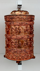 rueda budista, cobre, religiosa, oración, símbolo, adoración, Buda
