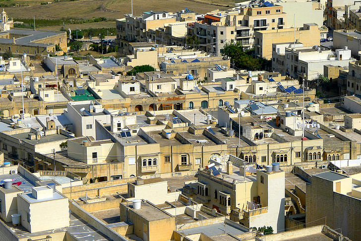 domove, strehe, ravnih strehah, stavbe, mesto, Malta, Gozo