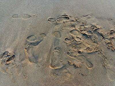bàn chân, bản in, tôi à?, Cát, Bãi biển, dấu chân, bờ biển