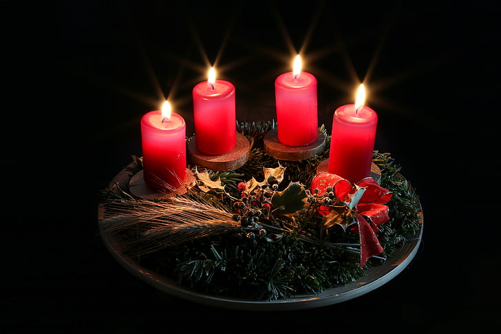 adveniment, Nadal, Espelma, Corona d'Advent, temps de Nadal, llum de les espelmes, Espelma de color vermell