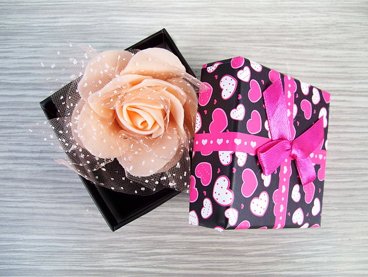 κουτί, τριαντάφυλλο, δώρο, ελαστικές τρίχες, στολίδι, χρώμα, ροζ