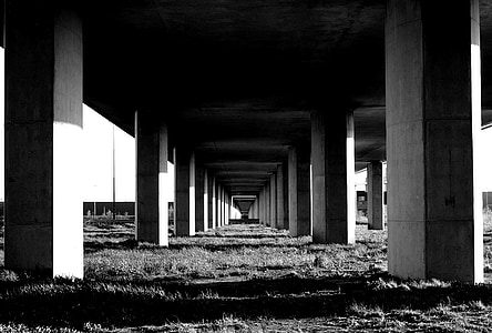 bridge, column, monochrome