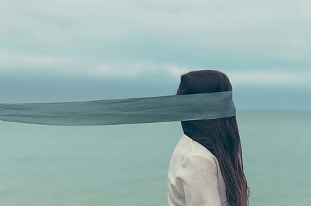 alone, bandeau, beauty, blind, blindfold, blue, cloudy