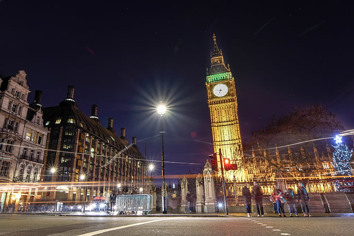 Big ben, Clock tower, vartegn, nattevisning, om natten, Bigben, London