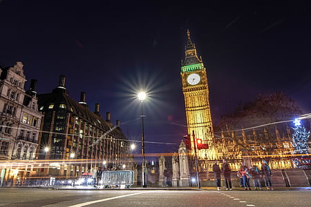 büyük ben, Saat Kulesi, simge yapılar, gece görünümü, gece, BigBen, Londra