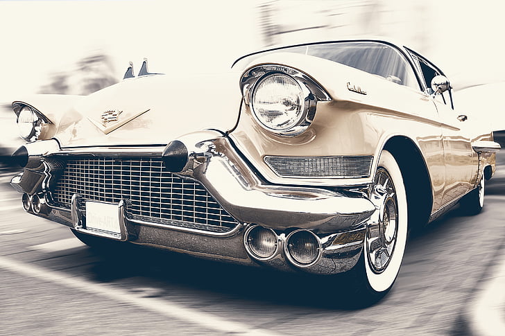 alb, Cadillac, Eldorado, closeup, fotografie, maşini de epocă, farurile masinii