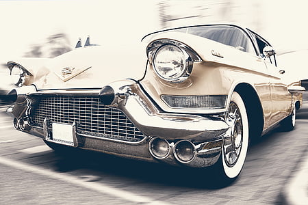bijeli, Cadillac, Eldorado, krupne, fotografije, starih automobila, svjetla od automobila