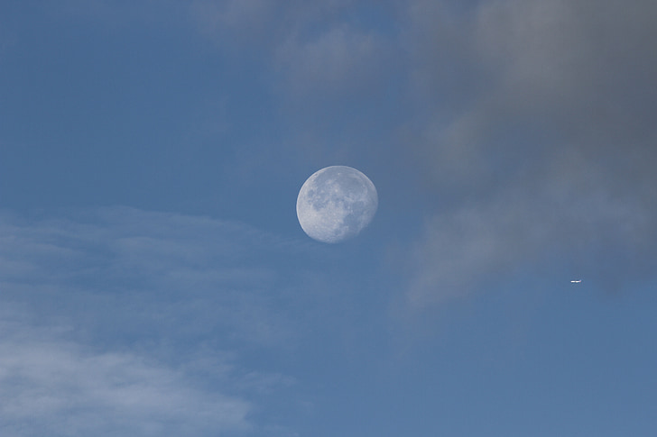 moon, sky, blue, full moon, nature, cloud