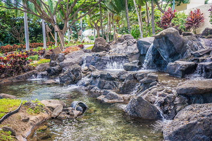 Hawaii, Oahu, cascada, Ko olina, Marriott, complex, tropical