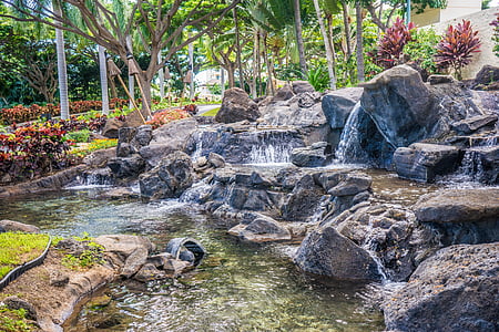 Hawaii, Oahu, vízesés, Ko olina, Marriott, Resort, trópusi